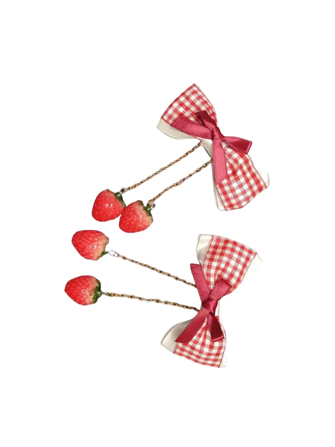 Cute Strawberry & Bowknot Design Hair Clips, 2 Counts/set Sweet Kawaii Hair Clips, Fashionable All-match Hair Accessories for Girls & Women for Hairstyle Ideas