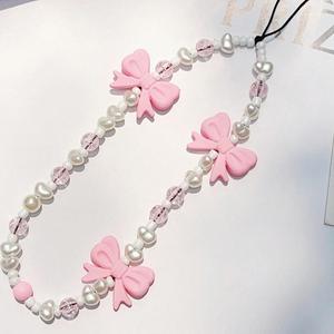 Diseño de Lindo Moño con Cuentas, Cordón para Teléfono de Moda para Mujeres y Niñas, Accesorios Decorativos para iPhone, Correa para Teléfono