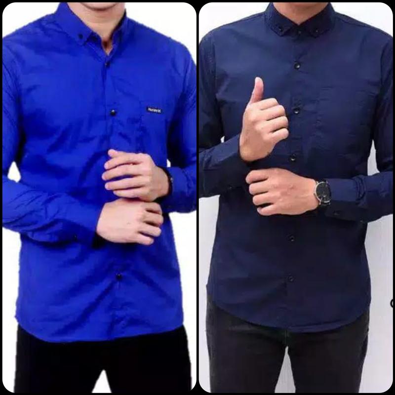 kemeja polos lengan panjang kemeja kantor kemeja kasual Polos Hitam Putih Slim-fitting Crew Neck Santai Katun Formal Kancing Kerah Simple Slimfit 4