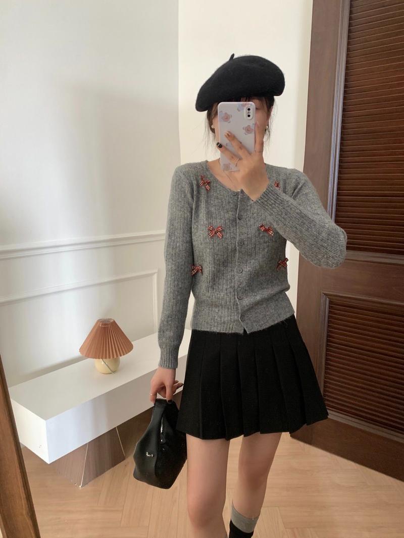 Product Introduction of Áo Cardigan Dệt Kim, Phong Cách Preppy, Thắt Nơ Ngọt Ngào Áo ngắn Nhỏ Áo Khoác Len Cổ Thuyền Mùa Thu Của Phụ Nữ, Váy Băng Quấn 5