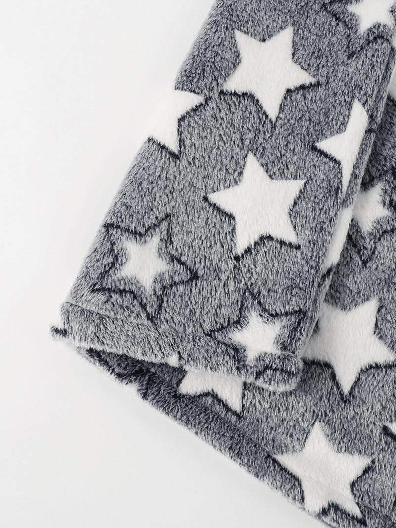 Product Introduction of 【Plus Size】 Star Print Belted Drop Shoulder Hooded Sleep Robe, Casual Long Sleeve Pocket Design Bathrobe, Women's Sleepwear for Fall & Winter 17