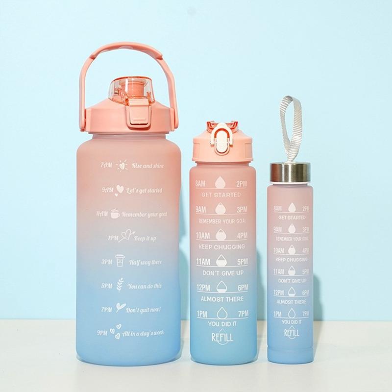 Product Introduction of Bình Nước Thể Thao, 3 Cái / Bộ, Có Ống Hút, Dành Cho Nam Và Nữ, Thích Hợp Cho Thể Dục, Ngoài Trời, Nước Lạnh, Có Điểm Đánh Dấu Thời Gian, Cốc Uống Nước 16