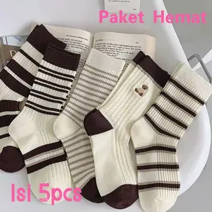 Miss curiosity Paket Hemat isi 5pcs Kaos Kaki Atas Mata Kaki / Kaos Kaki Garis / Socks / Sepatu