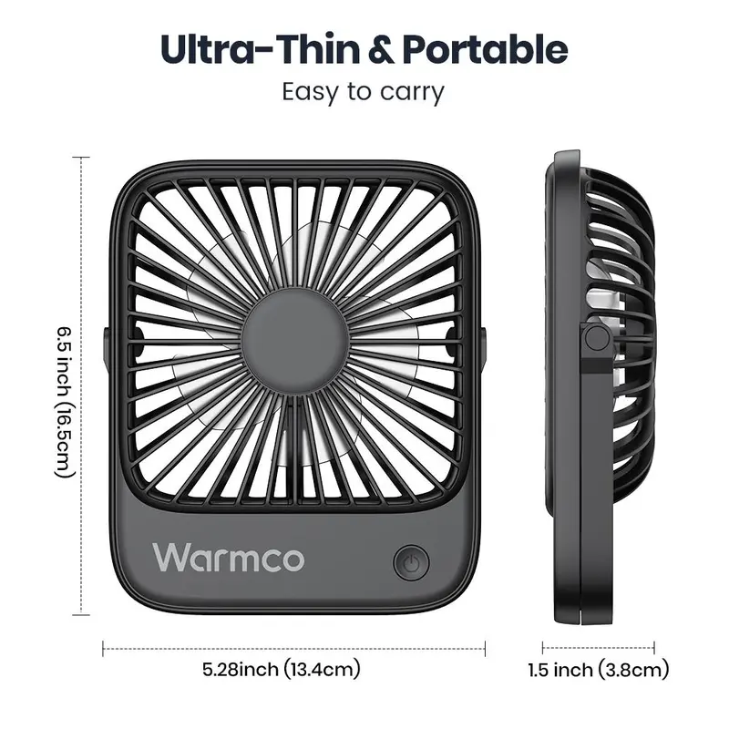 WARMCO WARMCO USB Desk Fan, USB C Corded Powered Personal Fan, 3 Speeds Wind Small USB Desktop Fan with 180° Tilt Folding for Office Table Home 1