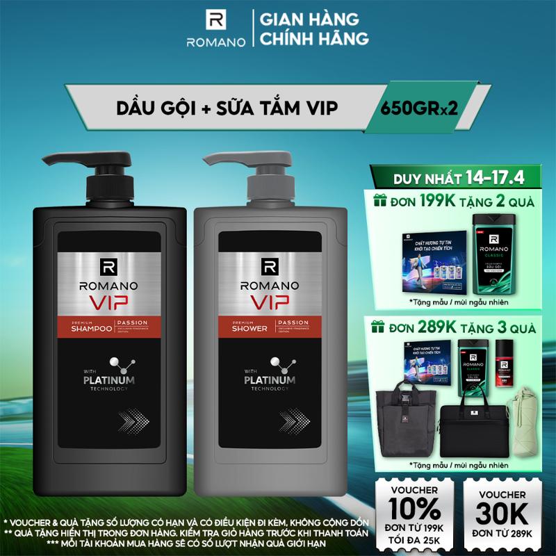 [ĐƠN 199K TẶNG 2 QUÀ] Combo Dầu Gội Và Sữa Tắm Cao Cấp cho nam Romano Passion 650g/chai