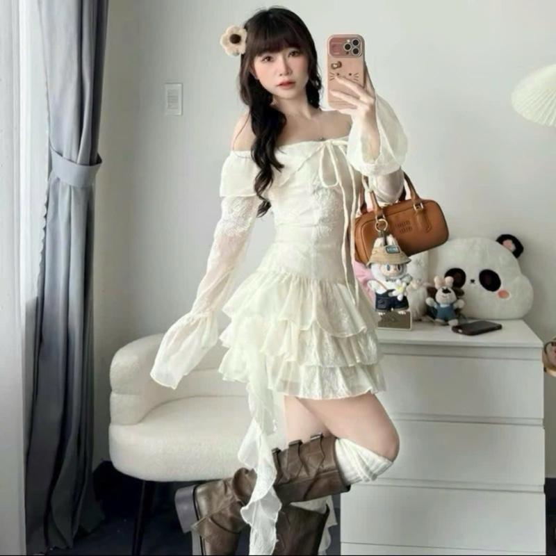 [Bèo Béo Bigsize ]  Đầm Tơ Hoa San Hô Thêu Ôm Trễ Vai Xoè Tầng Dây Tua Rua Form Bigsize 60-90Kg