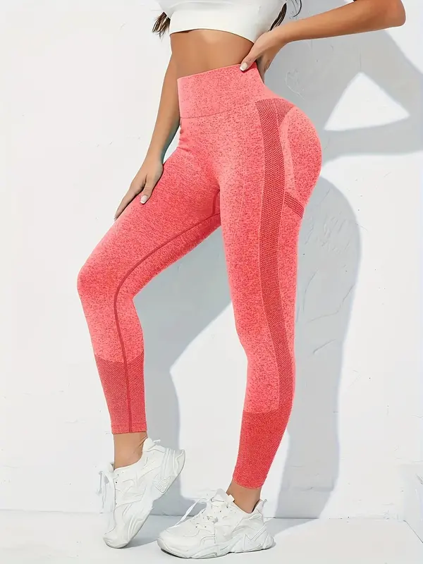 Women's Solid Color Textured Ruched High Waist Sports Leggings, High Stretch Casual Comfy Breathable Skinny Pants for Yoga Gym Workout Running, Tummy Control Butt Lifting  Sportswear for All Seasons 5