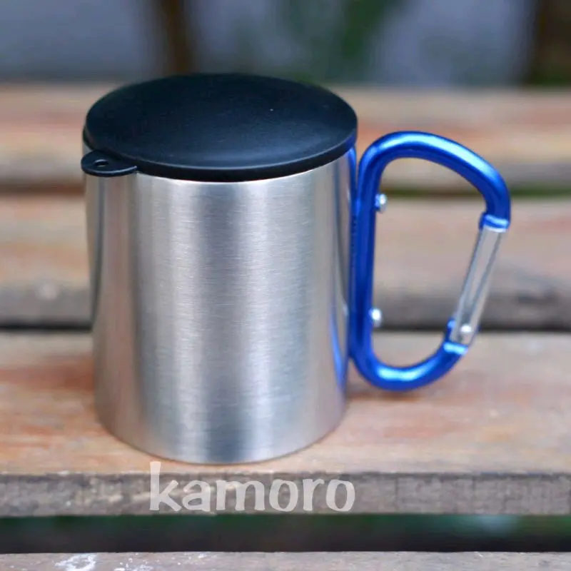 Gelas Carabiner Tutup - Cangkir Mug 220ml Stainless Steel 3