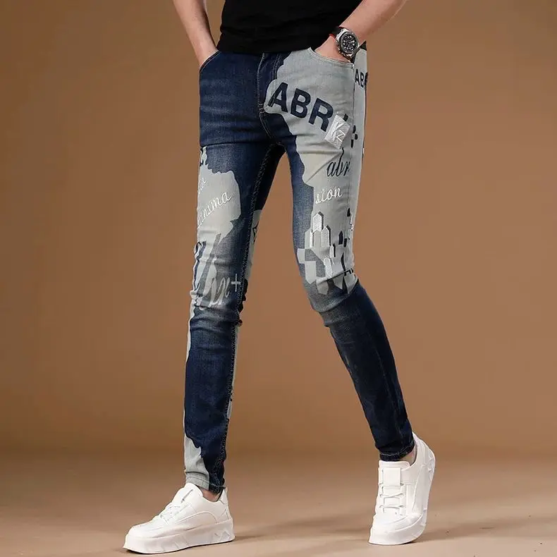 Quần Dài Jean Nam Co Giãn, In Cao Cấp, Thời Trang Hợp Xu hướng Dáng Ôm, Quần Bó Sát Mắt Cá Chân, Phong Cách Âu Mỹ Hàng Mới Về Cho Mùa Thu 2024