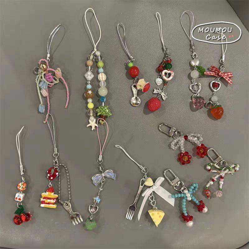 Ins Thời Trang Ngọc Trai Nút Thắt Sáng Tạo Điện Thoại Dây Buộc Dây Buộc Hoạt Hình Mơ Đẹp Mắt Màu Dâu Tây Vòng Tay Tình Yêu Trái Tim Pha Lê Mặt Dây Chuyền Sang Trọng Hoa Hạt Điện Thoại Di Động Treo Dây