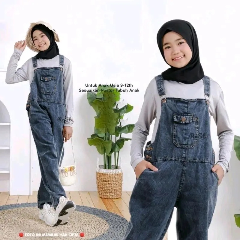 COD overall jumpsuite Celana Kodok anak Perempuan 4 - 13 tahun Santai Polos Jeans Fashion