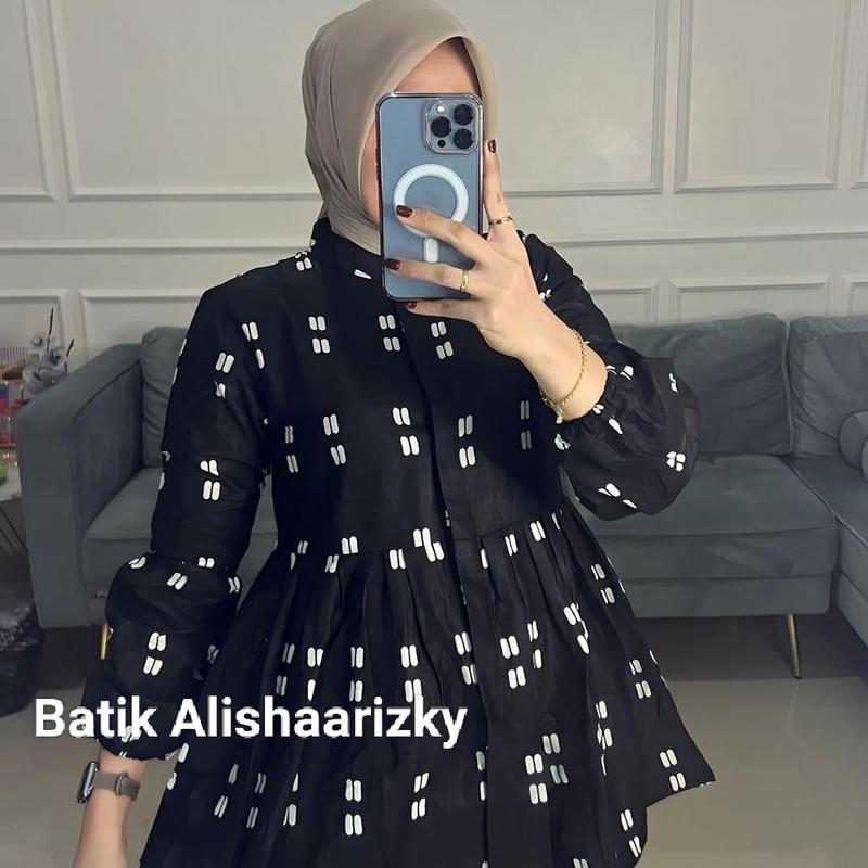 Blouse Rempel Motif Kapsul Terbaru Atasan Batik Wanita Kantor Katun 4