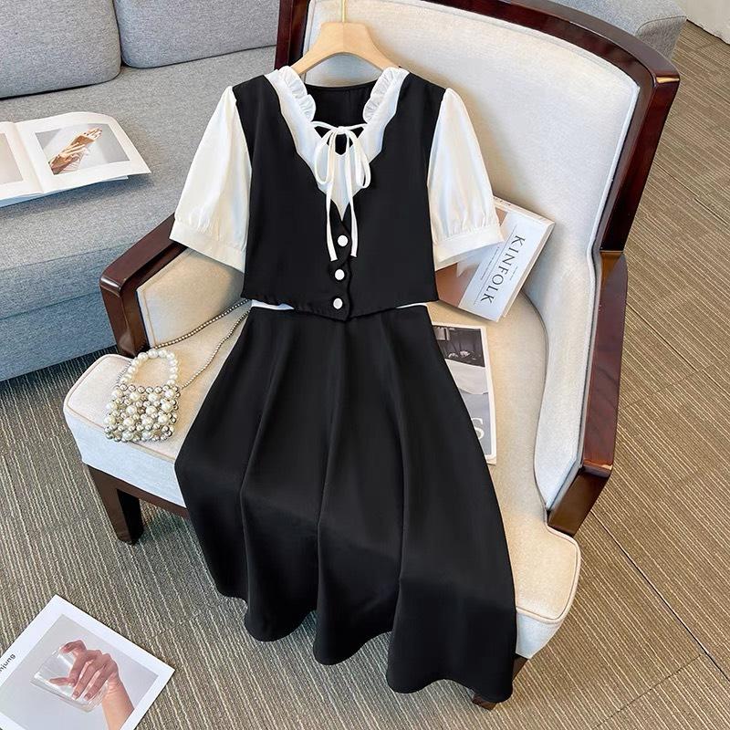 Thời Trang Bigsize Set Váy Áo Dự Tiệc Vải Cotton Lạnh 50 - 100Kg Dễ Thương Nữ Dress Đen Women - A.1158 7