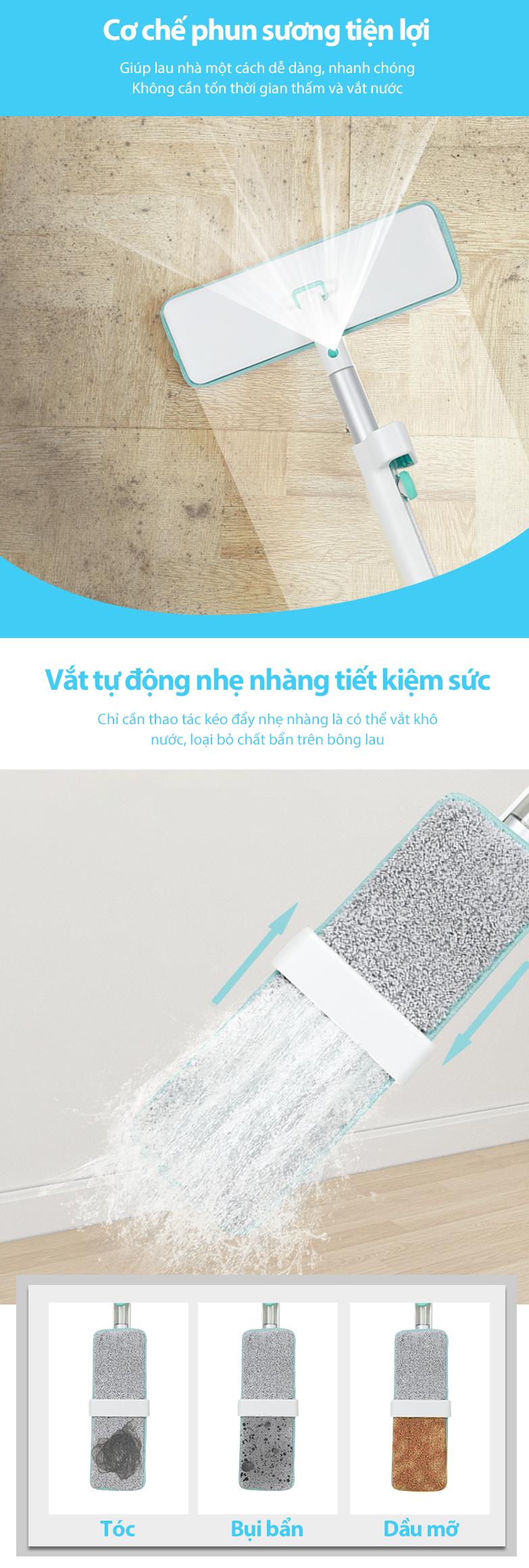 Product Introduction of Cây Lau Nhà Tự Vắt Phun Sương Myjae Đài Loan Thông Minh Lau Sạch Nhanh Khô Lau Sàn Cây Lau Nhà 3