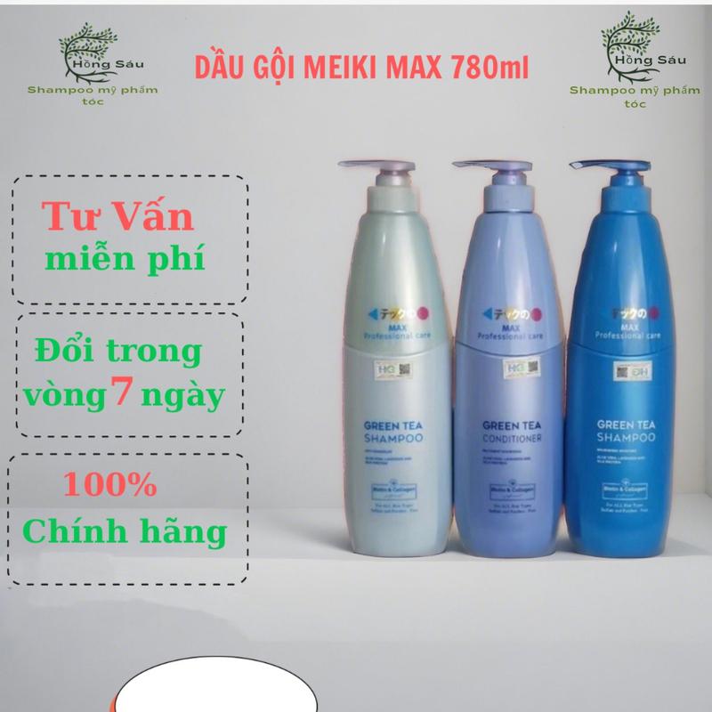  Bộ Dầu Gội Dưỡng Sinh MEIKI MAX Green Tea 780ml nhật bản Collagen Trà xanh Dưỡng Tóc dầu gội  cho tóc hư tổn 