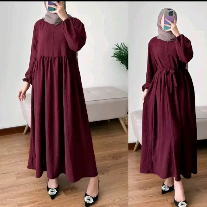 Bavin MIDI dres crinkle airflow polos Nyaman Ibu Menyusui Hitam Formal 7