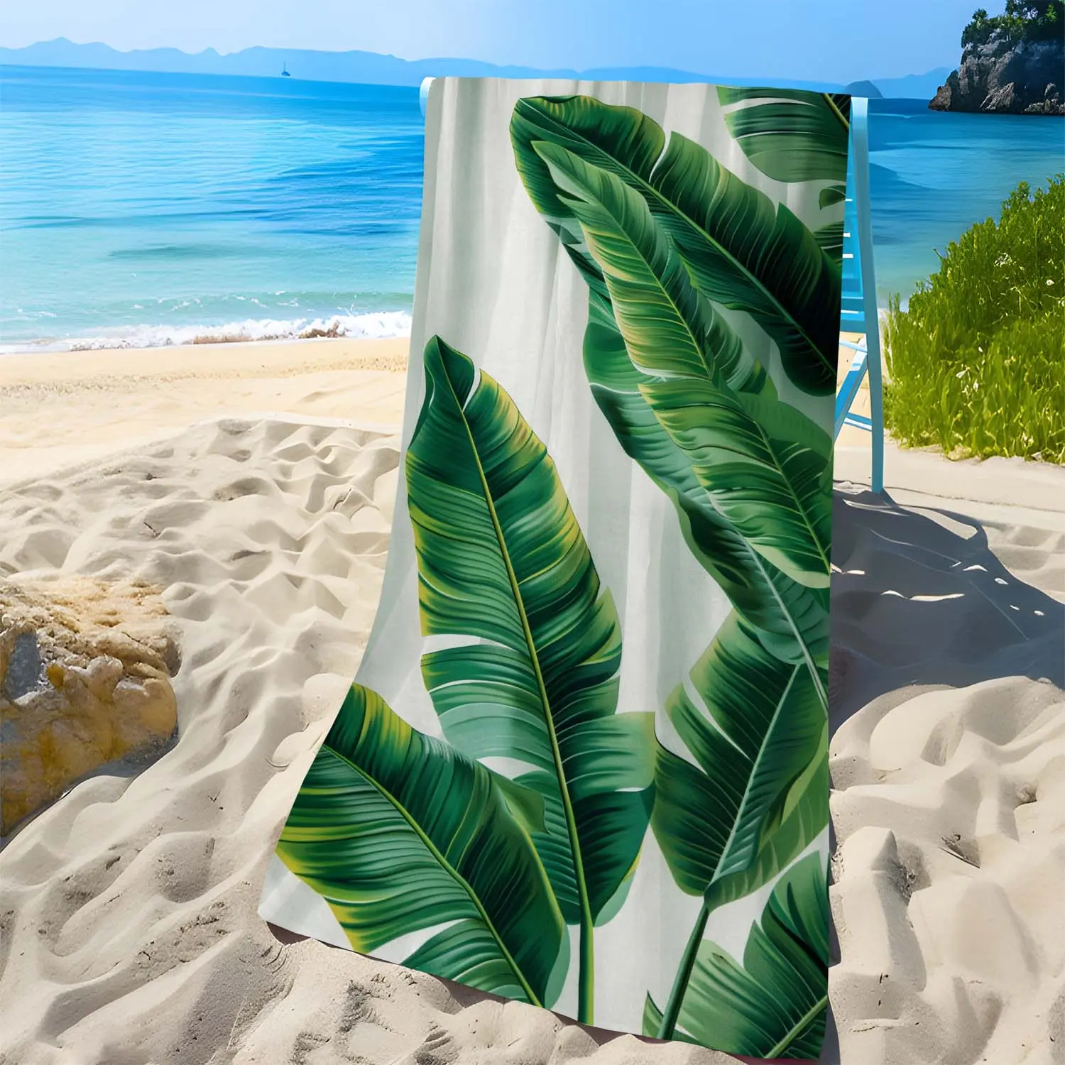 Leaf Print Beach Towel, Soft Comfortable Lightweight Sand-proof Beach Towel, Water Absorbent Towel for Travel Swimming, Diving, Surfing, Yoga, Camping