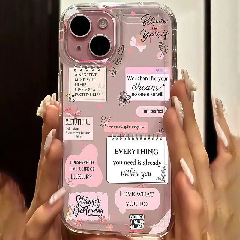 Clear Phone Case with Quotes Pattern, Anti-slip & Shockproof Phone Protective Cover, Phone Accessories Compatible with iPhone 15 14 13 12 11 Pro Max, Casing, Protector 4