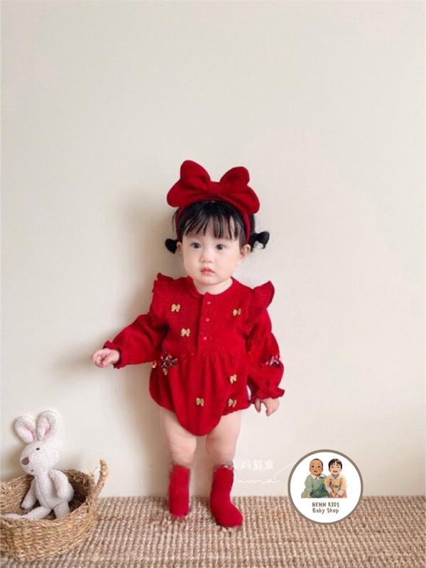  Áo Body tiểu thư gắn nơ đính đá cho Bé gái từ 4-12kg Trẻ sơ sinh Nhung 