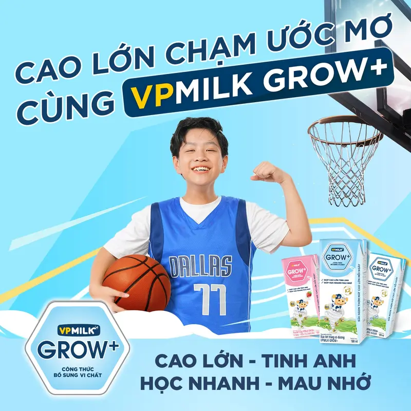 [Thùng 48 hộp 110ml] Sữa VPMIlk Grow+ ít đường, sữa công thức bổ sung dinh dưỡng MS1 6