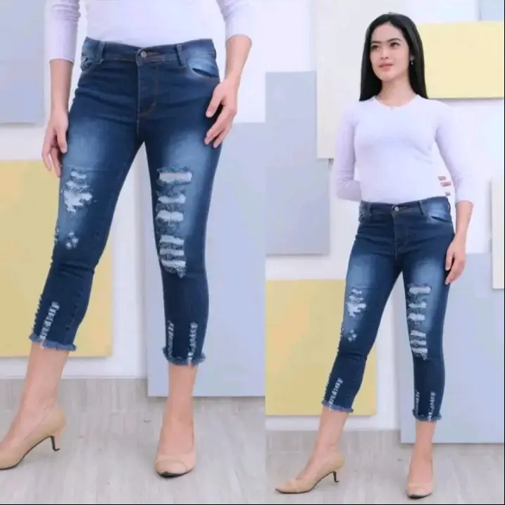celana jeans pensil sobek jenner pant 7/9 bahan denim strech adem 1
