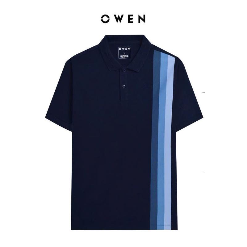 OWEN - Áo polo nam Owen 233208 Màu Xanh Navy kẻ sọc - Menswear Shirt Có Cổ Thun