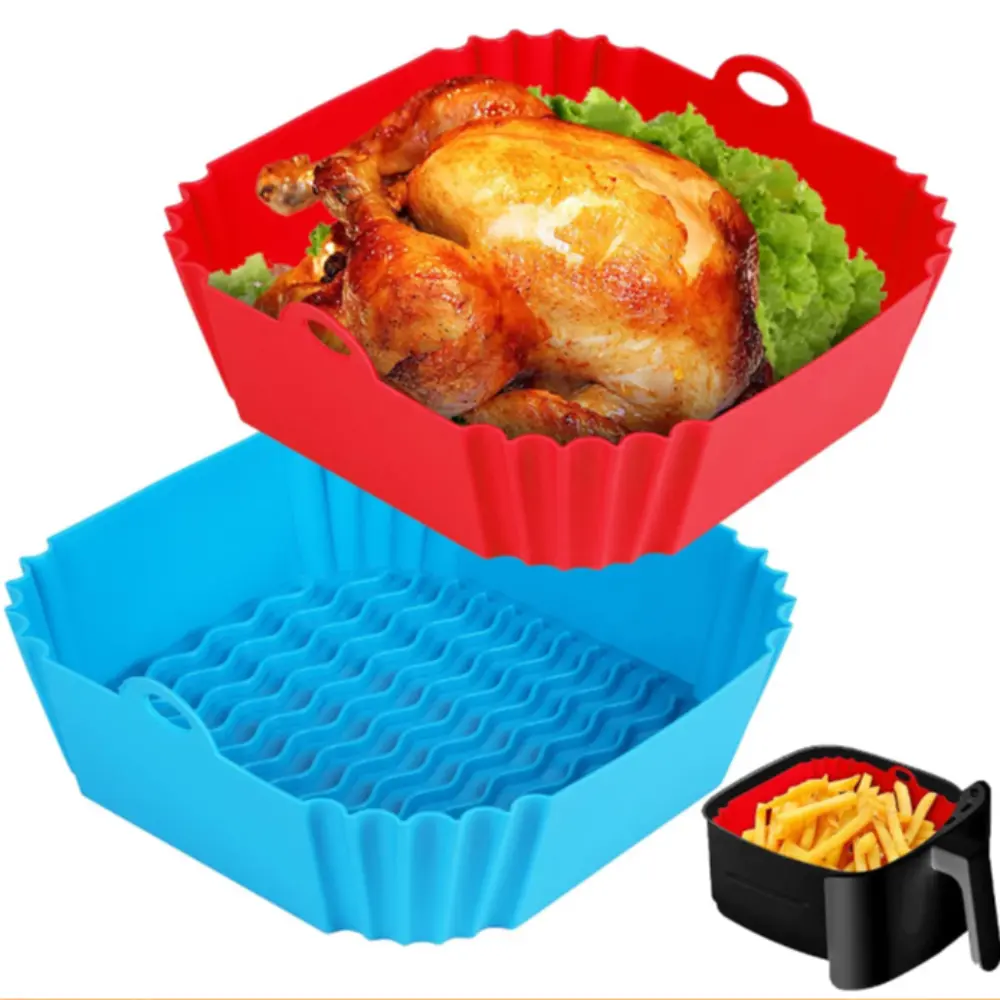 inminox High Quality Non-stick Silicone Air Fryer Liners Mould Liners Fried Chicken Accessories Square Silicone Pot Soft Reusable Pizza Plate Cooking