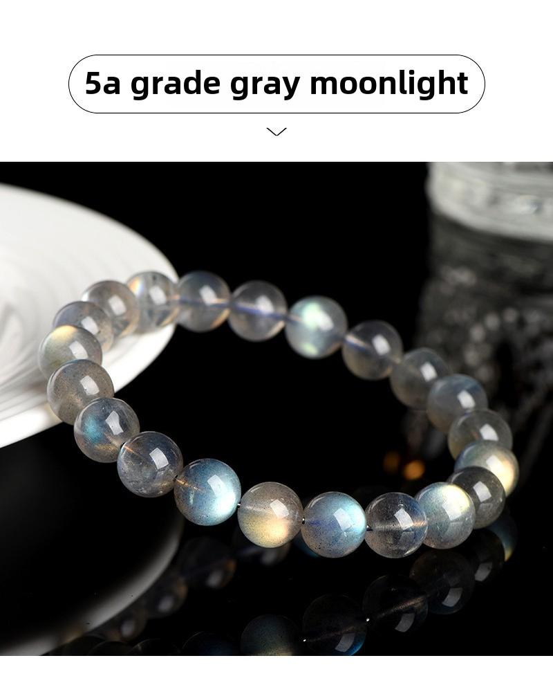 Product Introduction of Crystal Natural Moonstone Loose Beads Bracelet Net Body Color Light Gray Moonlight Labradorite round Beads Bracelet 10