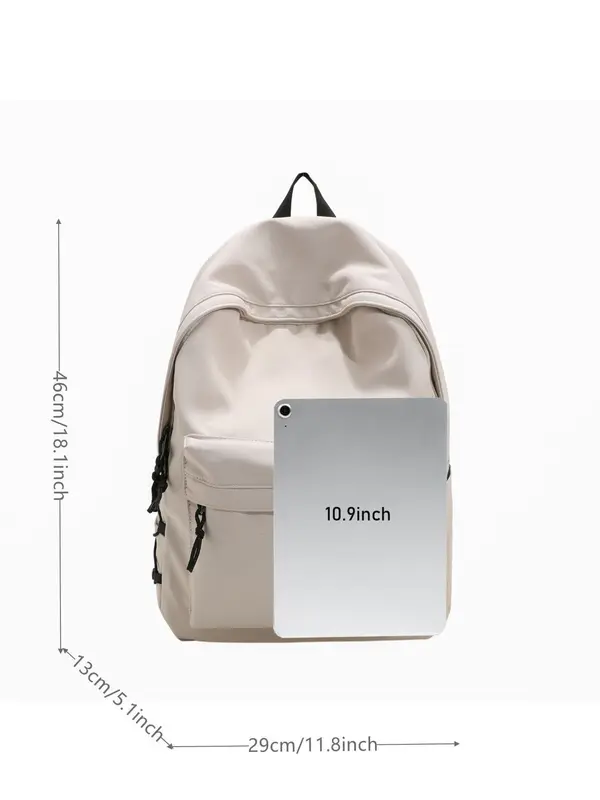 Unisex Casual Backpack with Zipper, Large Capacity Durable Schoolbag with Built-in Organizer, Simple Style Trendy Backpack for School & Travel 2