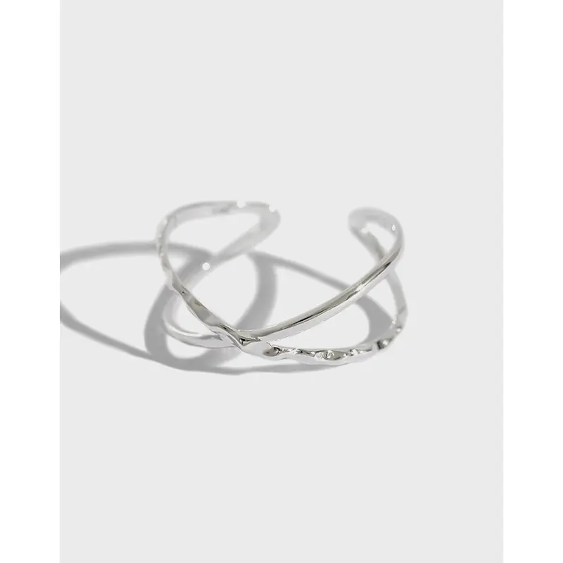Jt068 South Korea Korean Style Geometric Simple Personality X-Shaped Cross Dark Pattern Handmade Open S925 Sterling Silver Ring for Women