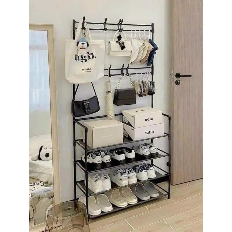 Shoe Rack, L-shaped Shoe Rack with 4 Stainless Steel Layers and ...
