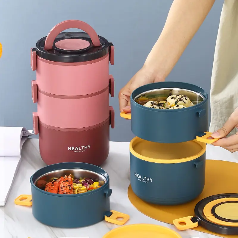 304 Stainless Steel Multi-layer Insulated Lunch Box for Women, Portable Lunch Container for Office Workers and Students