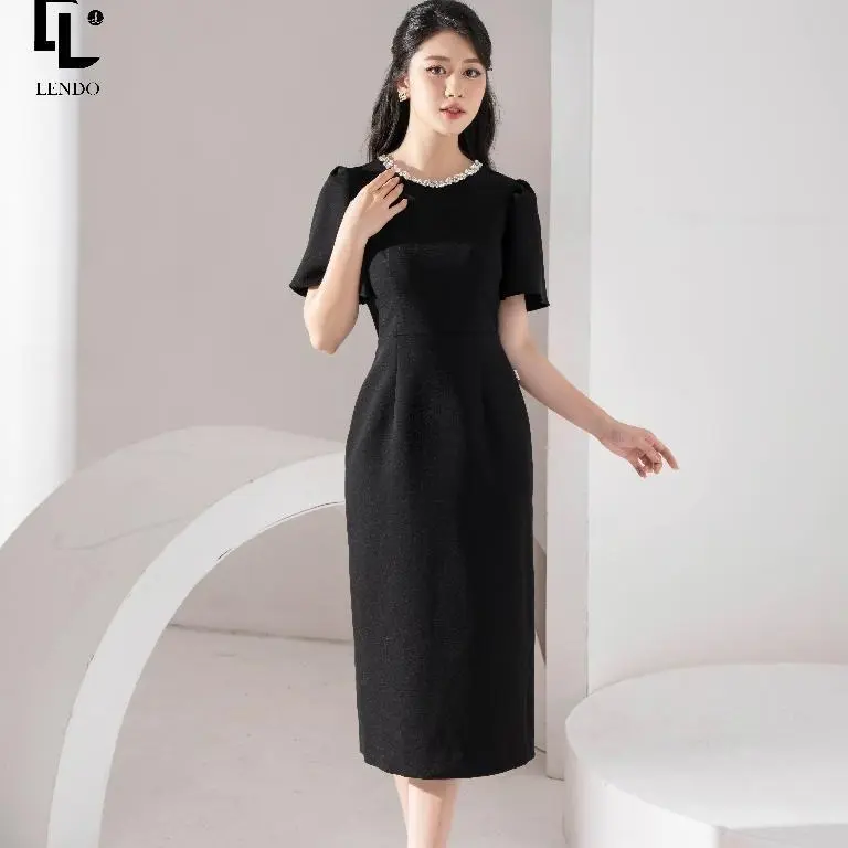 Đầm Tiệc Bút Chì Đính Đá Cổ Tôn Dáng LENDO DT230562 Nữ Dress