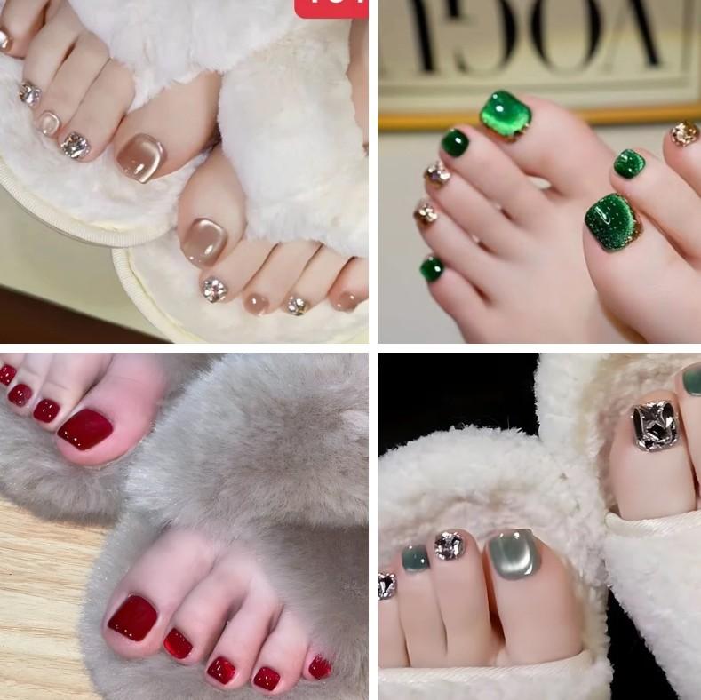 Tổng hợp các mẫu Nail chân mắt mèo siêu cấp, Nailbox xinh đẹp bộ 24 móng+ được kèm phụ kiện keo dán Nữ Women