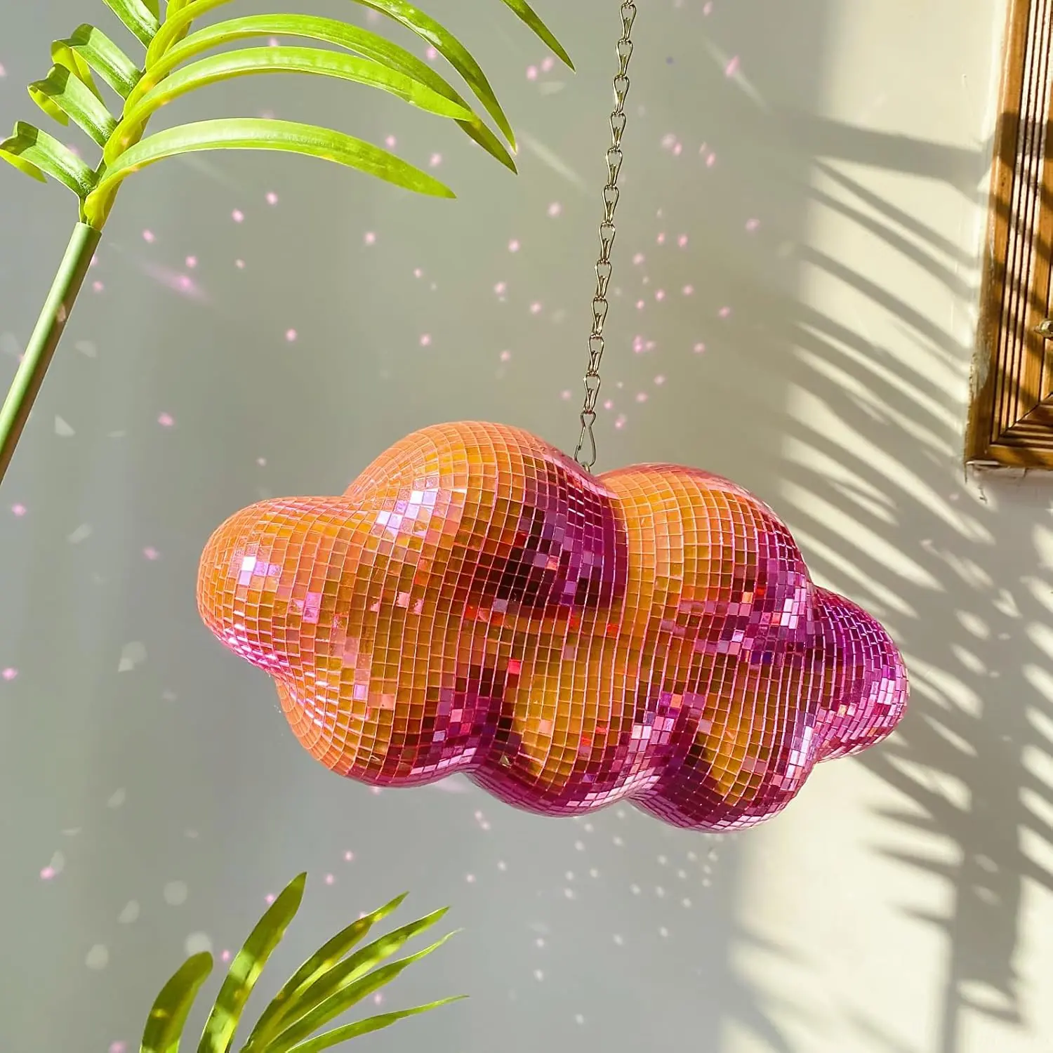 Disco Ball Design Cloud Shaped Hanging Decor, 1 Count Cute Hanging Party Mirror Ball Decor with Chain, Retro Light Reflective Disco Ball for Party Home Decor, Hangable