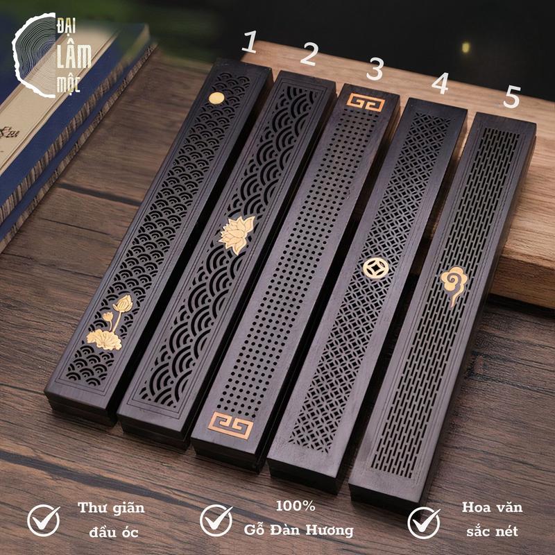 Hộp Đốt Trầm Hương Cao Cấp Gỗ Mun Nguyên Khối Tặng 20g Nhang Trầm Dầu Thơm Phòng