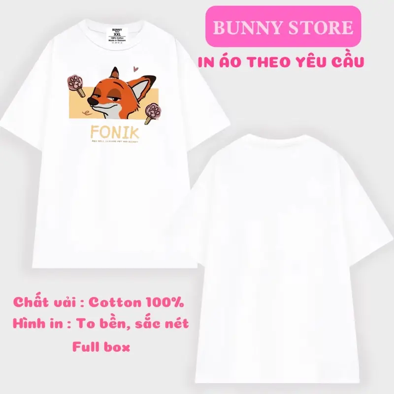 [ NHẬN IN ÁO THEO YÊU CẦU ] Áo Thun Dành Cho Các Cặp Đôi In Hình Thỏ Và Cáo Form Rộng, Tay Lỡ, Cổ Tròn, 250SGM 3