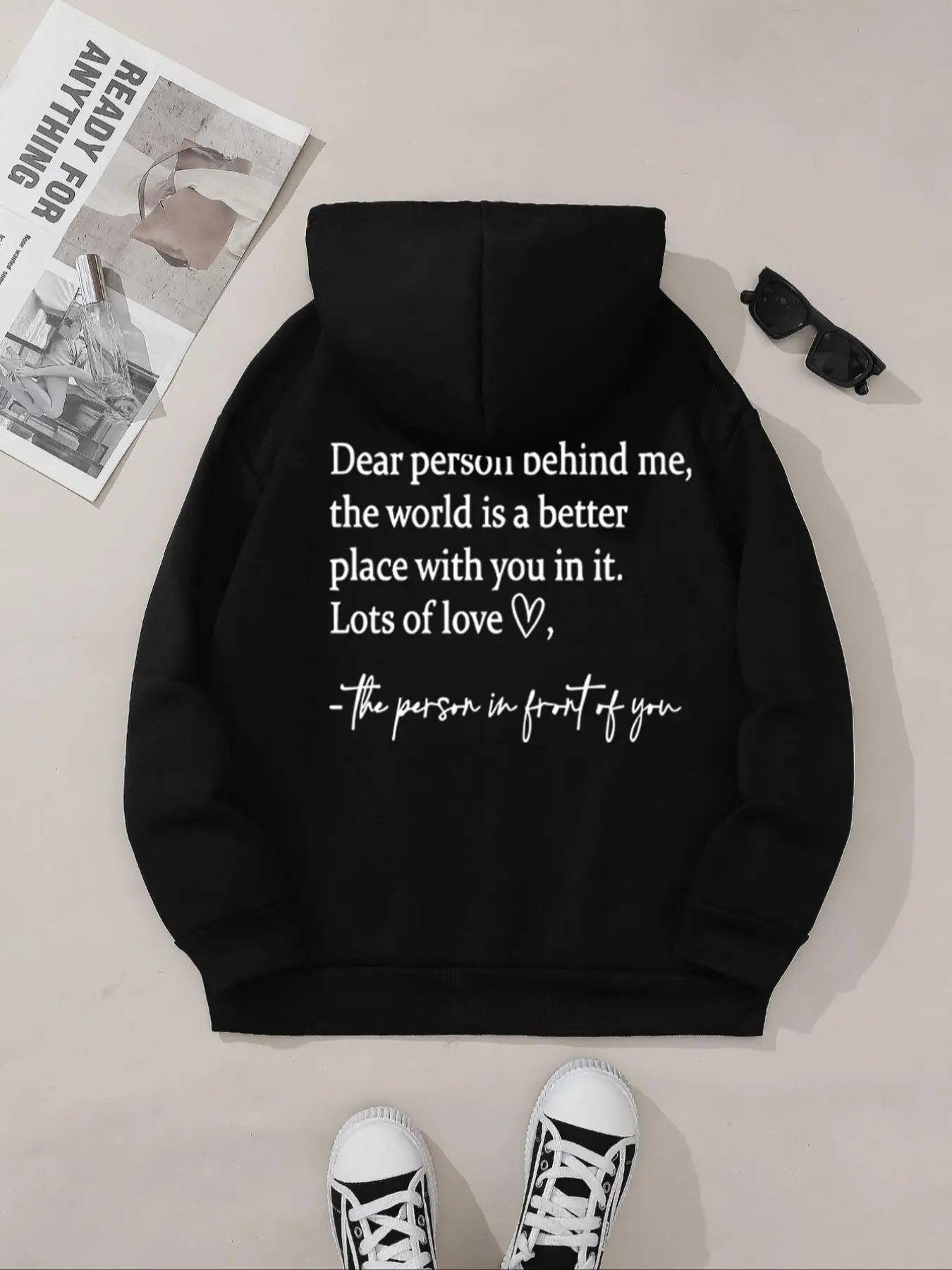 Women's Letter Print Hoodie, Casual  Cozy Long Sleeve Hooded Sweatshirt for Fall & Winter, Women's Clothes for Daily Wear
