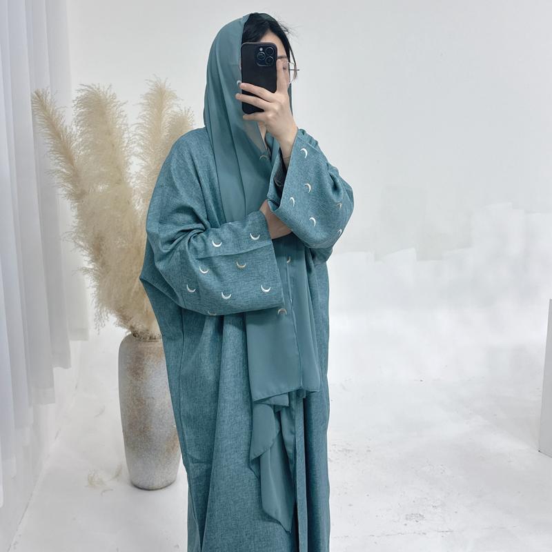 Product Introduction of Muslim 2025 Dubai Middle East Turkey Embroidery Elegant Cardigan Dress Robe Breathable Sunscreen 1