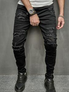 Men's Regular Fit Raw Hem Pocket Skinny Jeans, Fashion Casual Comfy Denim Pants for Daily Outdoor Wear, Men Bottoms for All Seasons, Cotton