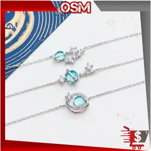 BISA COD K5519 Gelang Kalung Titanium  Neclace Crystal Clavicle  Kalung dan Gelang Titanium Wanita Korean Style Motif Planet