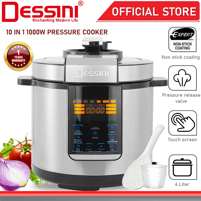 DESSINI ITALY 14 IN 1 Electric Digital Pressure Cooker Non-stick Stainless Steel Inner Pot Rice Cooker Steamer (6L)