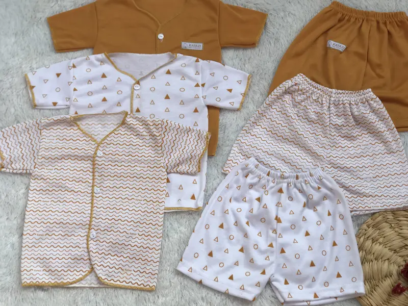 10 Pcs Set Pelngkapan Pakaian Bayi Baju Pendek & Celana Pendek Oren Newborn Umur 0-6 Bulan 3