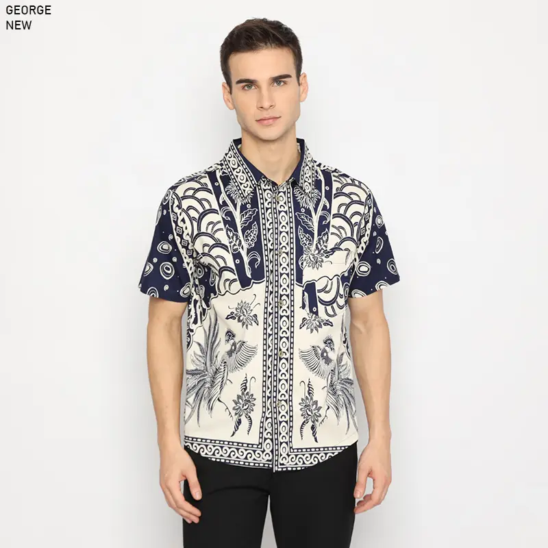 Evercloth George Kemeja Batik Pria Lengan Pendek Hem Batik Cowok Baju Batik Laki-Laki Slim Fit Batik Couple Modern Seragam Keluarga Couple Kantor Sarimbit Katun Stretch 1