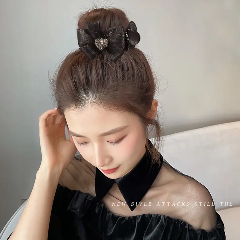 Kẹp Tóc Đuôi Ngựa Cao, Phong Cách Cổ Điển Thiết Kế Lưới Nơ Và Trái Tim, Kẹp Tóc Thanh Lịch, Dành Cho Nữ Women 3