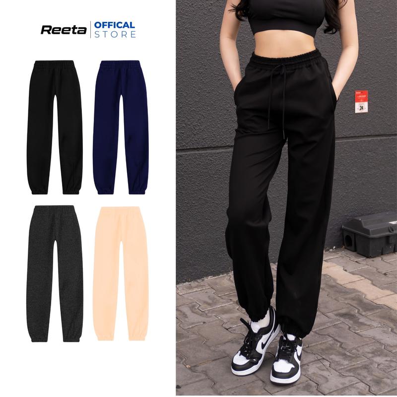 Quần jogger nữ thun nỉ cotton dày dặn thể thao Reeta ống rộng chất vải mềm mịn đứng form,trẻ trung năng động - A2524--
