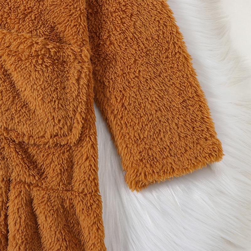 Product Introduction of Girls Plush Jacket, Long Sleeve Turn-down Collar Button Closure Winter Jacket Casual Coat 38