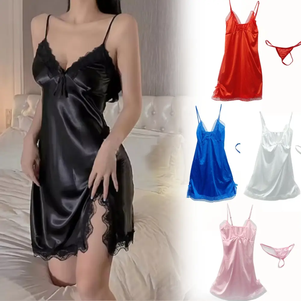 Váy Ngủ Ren, Dành Cho Phụ Nữ, Cổ Chữ V, Thoáng Khí, Váy Hai Dây, Đồ Ngủ Satin, Mượt Mà Và Mịn, Phong Cách Cay, Đồ Lót, Trang Phục Nữ Dress Women váy  lụa  ngủ