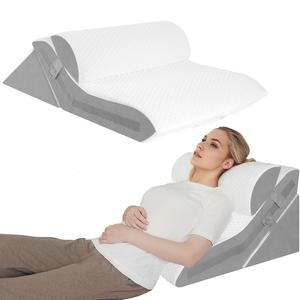 睡眠時無呼吸症候群向けの調整可能ウェッジ枕、フォーム製腰部サポート（3個入り）、手術後の回復と痛みの緩和に役立つ10-in-1ヘッドボードセット