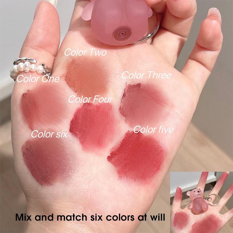 Product Introduction of Cute Cartoon Bear Keychain Design Lipstick, Matte Lip Mud, Long Lasting Easy Coloring Lip Stick for Girls & Women Makeup 18